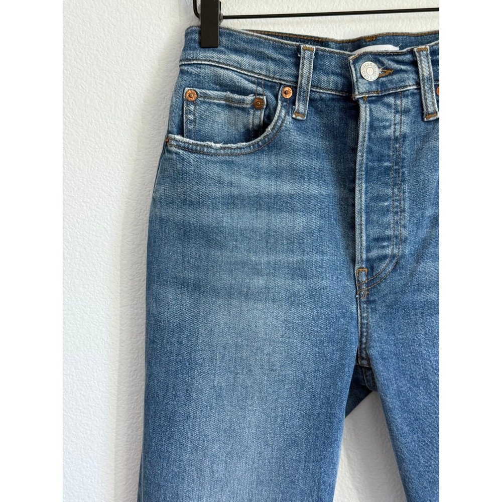 RE/DONE 90s High Rise Ankle Skinny Jeans Faded Blue 27 Button Fly Model Off-Duty - Picture 2 of 8